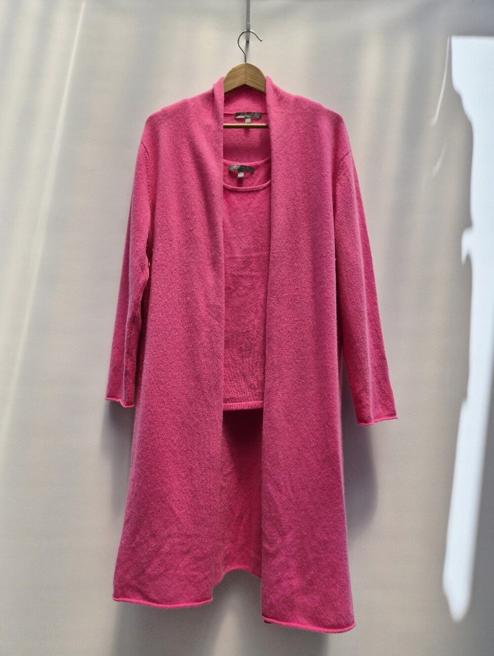 Neiman Marcus Cashmere Duster Cardigan 1X Tank 2X Set Hot Pink Barbiecore Luxury - Picture 4 of 16